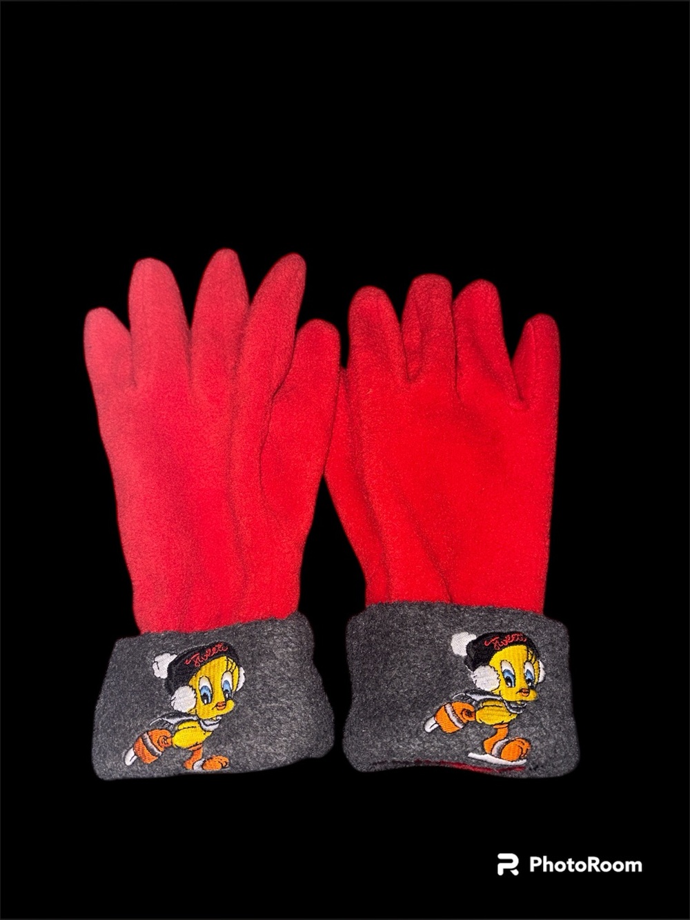 Vintage Looney Tunes Tweetie Bird Y2K Fleece Medium Gloves Figure Skate